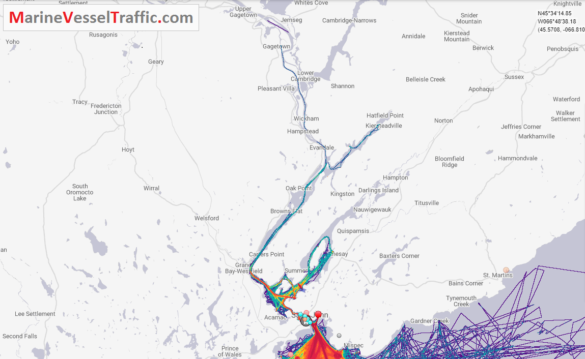 Live Marine Traffic, Density Map and Current Position of ships in SAINT JOHN RIVER